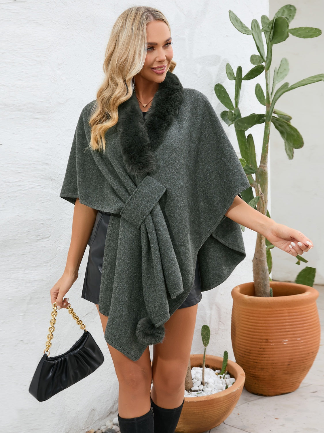 LIZAKOSHT  -  Trim Open Front Poncho