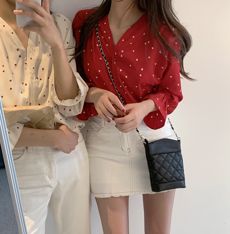 Spring Women Chiffon Shirt Korean Fashion Long Sleeve White Shirts Women Streetwear Office Blouse Elegant Lady Heart Print Tops