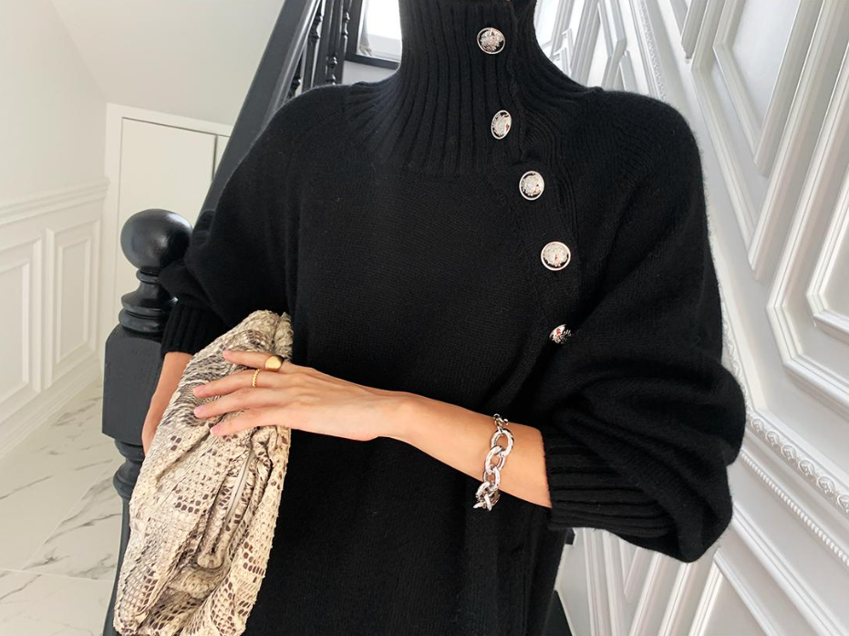 Korean Autumn Winter Retro Button Two-wear Sweater Dress Waist Knitted Dress Women Solid Color Fashion Turtleneck Long Sleeve