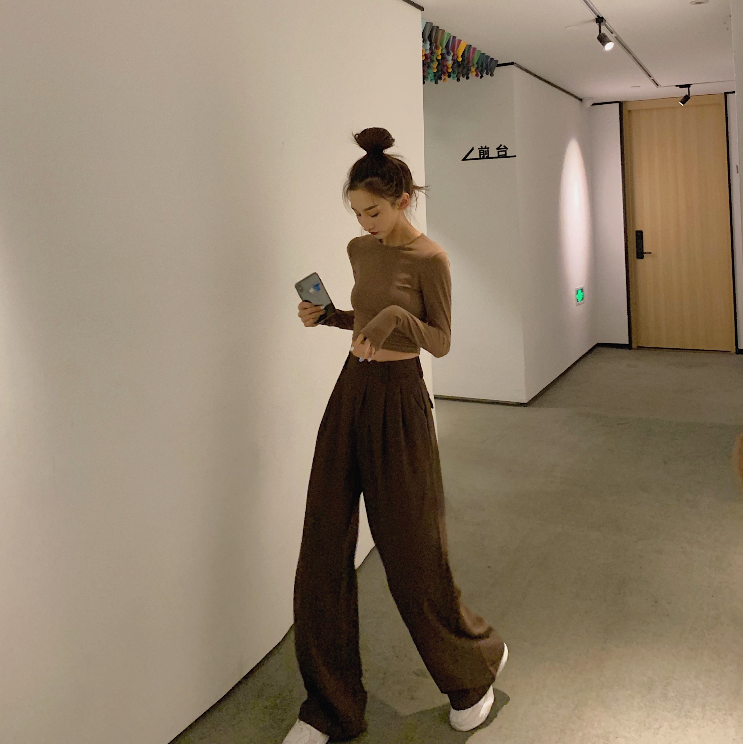 Retro Solid Color Wild Straight Wide Leg Pants Female Spring New Korean Fashion High Waist Casual Long Pants