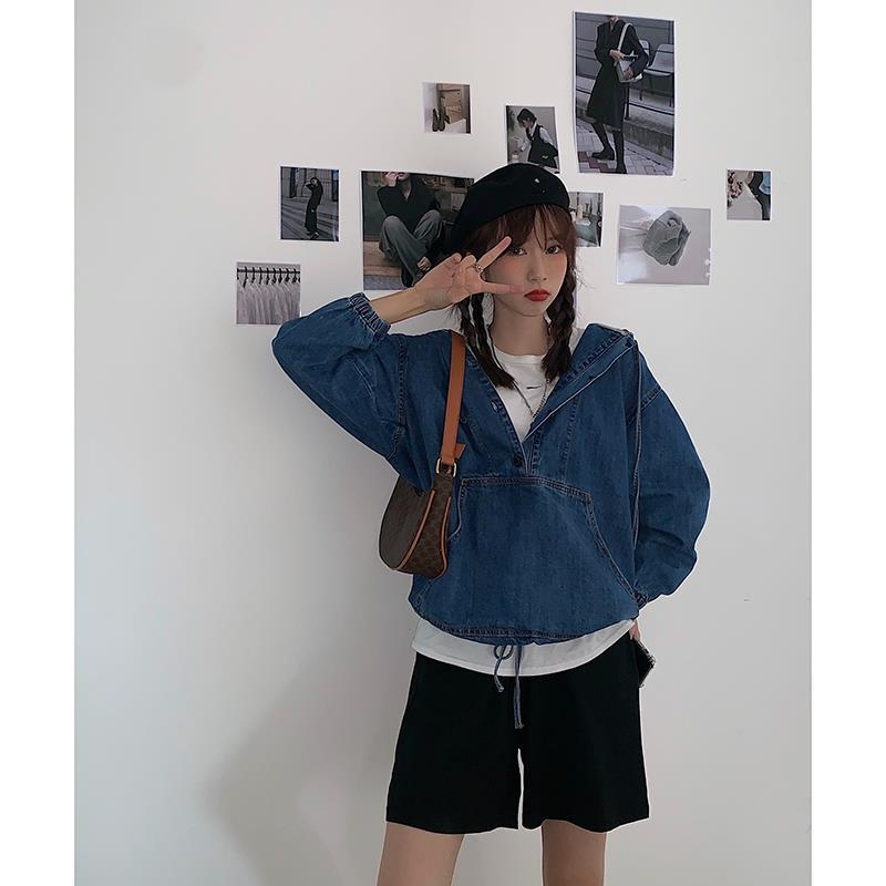 Autumn Spring Women Denim Cropped Jacket Female Pockets Jean Jackets Ladies 2022 New Fashion Button Casual Solid Coats