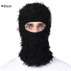 Solid Color Distressed Balaclava Mask, Full Face Cover Windproof Thermal Ski Mask, Outdoor Halloween Style Knit Headgear