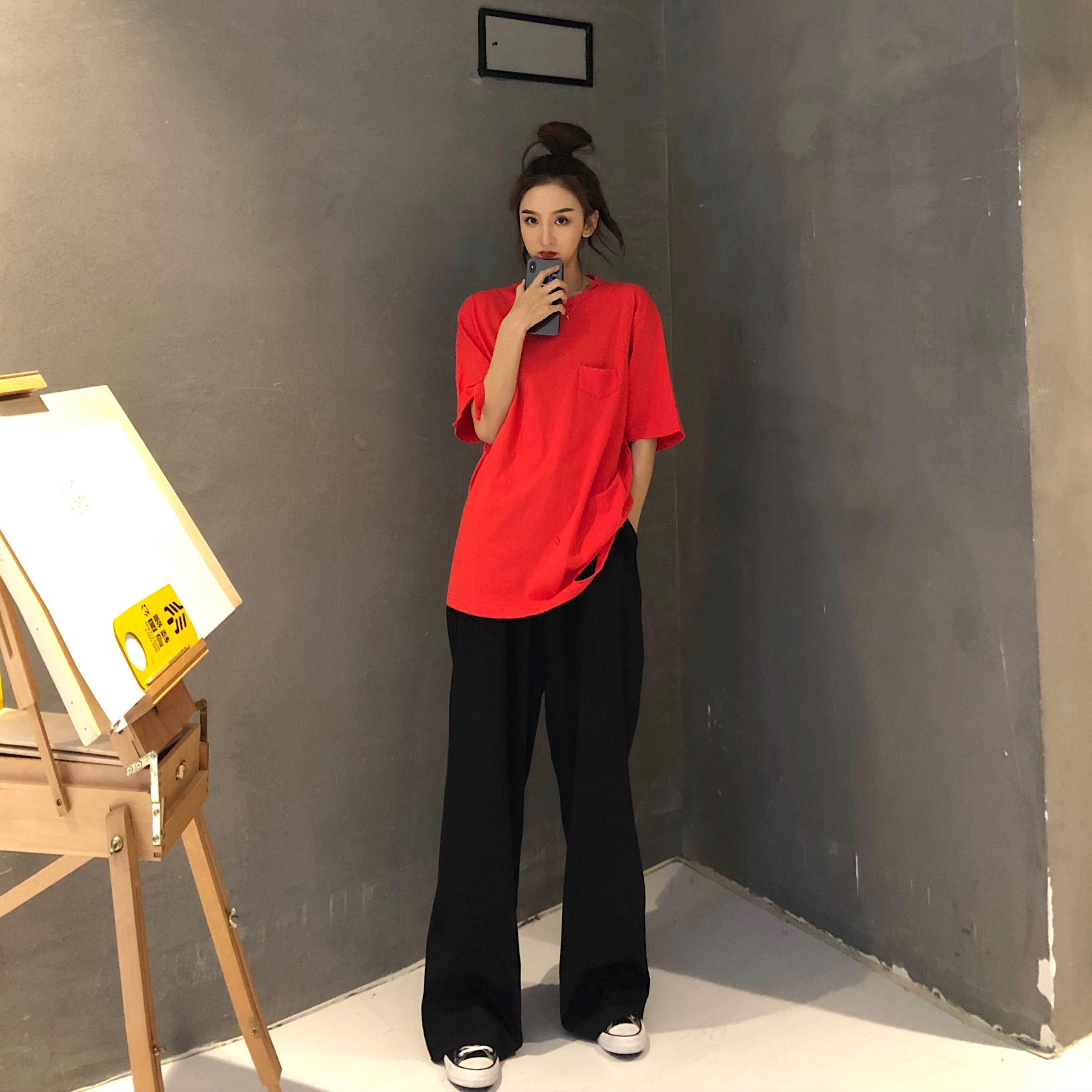 Retro Solid Color Wild Straight Wide Leg Pants Female Spring New Korean Fashion High Waist Casual Long Pants