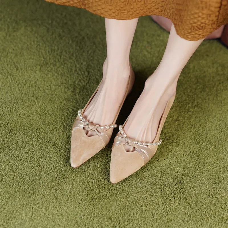 Lizakosht New Sheep Suede Low Heel Shoes Spring/summer Woman Shoes Chunky Heel French Pointed Toe Shallow Shoes Women Pumps Handmade