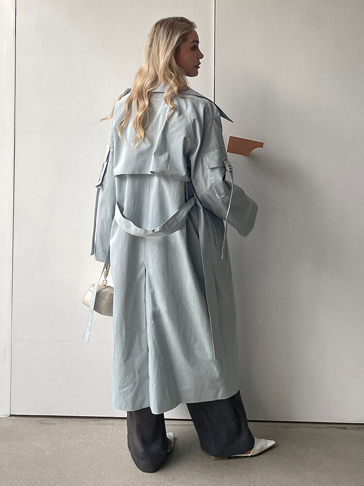 Lizakosht 2023 Spring Autumn New Designer Korea Women's windbreaker Maxi Long Trench Coat Cotton Outerwear