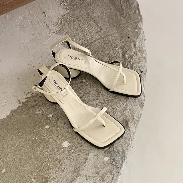 Lizakosht Summer Low Heel Ankle Strap Sandals New Narrow Band Gladiator Sandal Ladies Outdoor Casual Buckle Sandalias Mujer