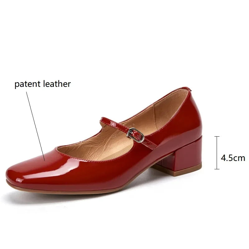 Lizakosht 2024 Spring/summer Mary Jane Shoes Patent Leather Woman Shoes French Square Toe Thick Heel Shoes Women Buckle Strap Women Pumps