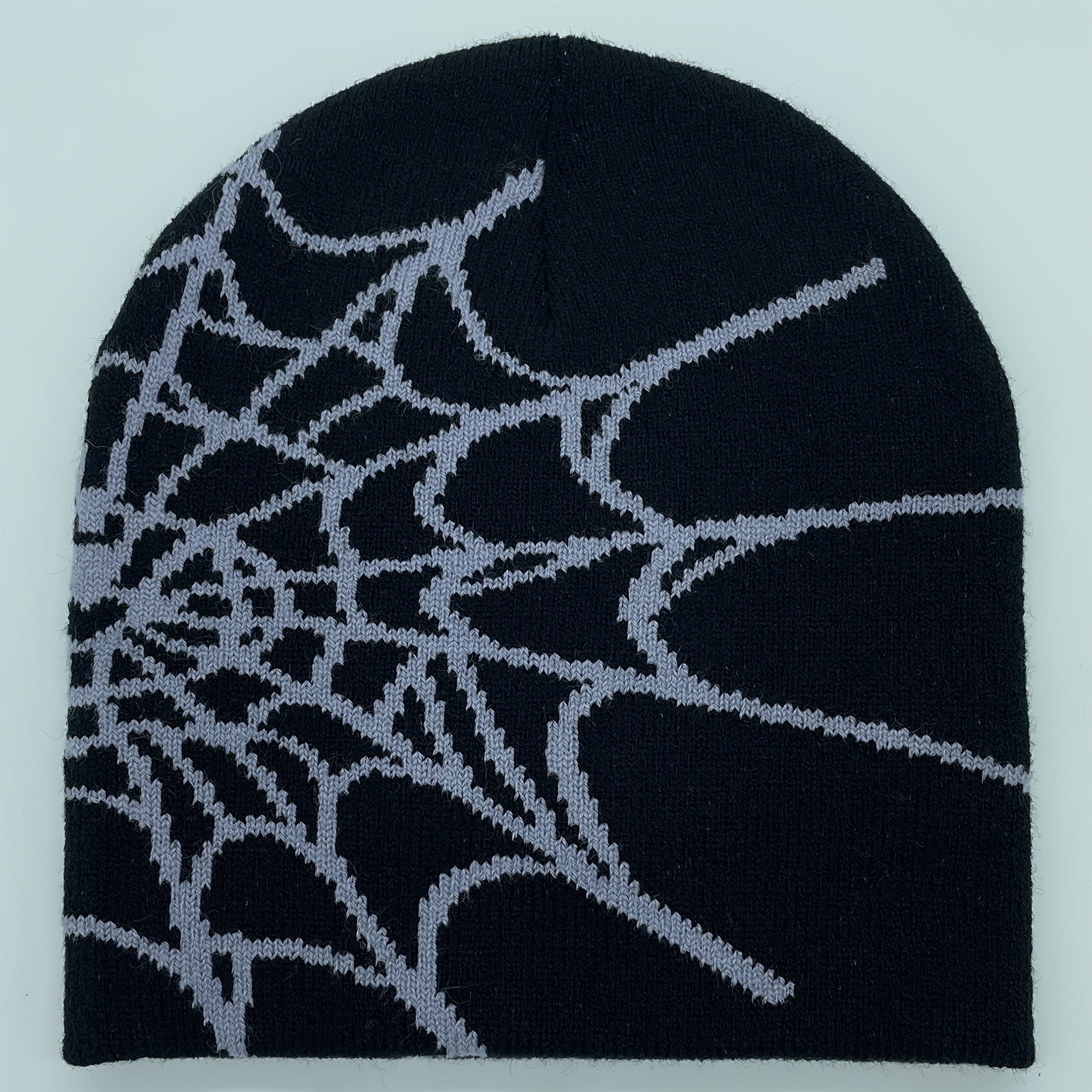 1pc Unisex Plain Color Slouchy Knitted Beanie Hat With Spider Web Embroidery For Autumn And Winter