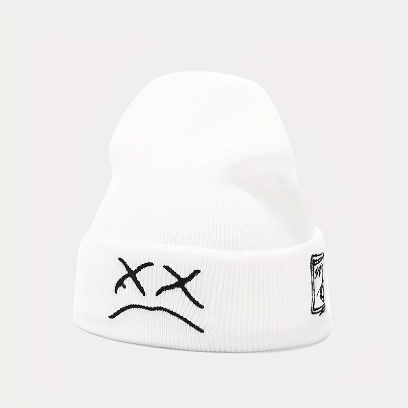 Sad Expression LIL PEEP Embroidered Cold Hat Men's Warm Knitted Hat Women's Cool Trendy Hooded Hat