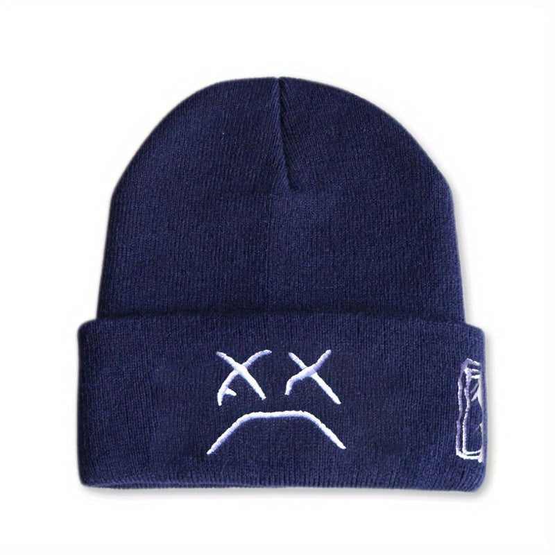 Sad Expression LIL PEEP Embroidered Cold Hat Men's Warm Knitted Hat Women's Cool Trendy Hooded Hat