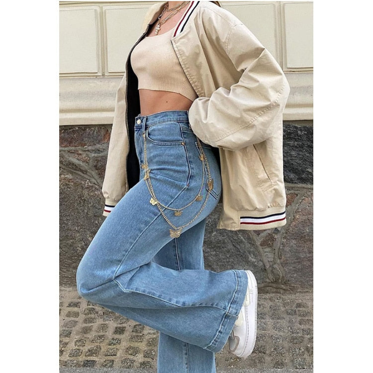 Lizakosht Casual Women's Flare Jeans High Waisted Pants for Woman Streetwear Flared Denim Trousers 2023 Spring Summer