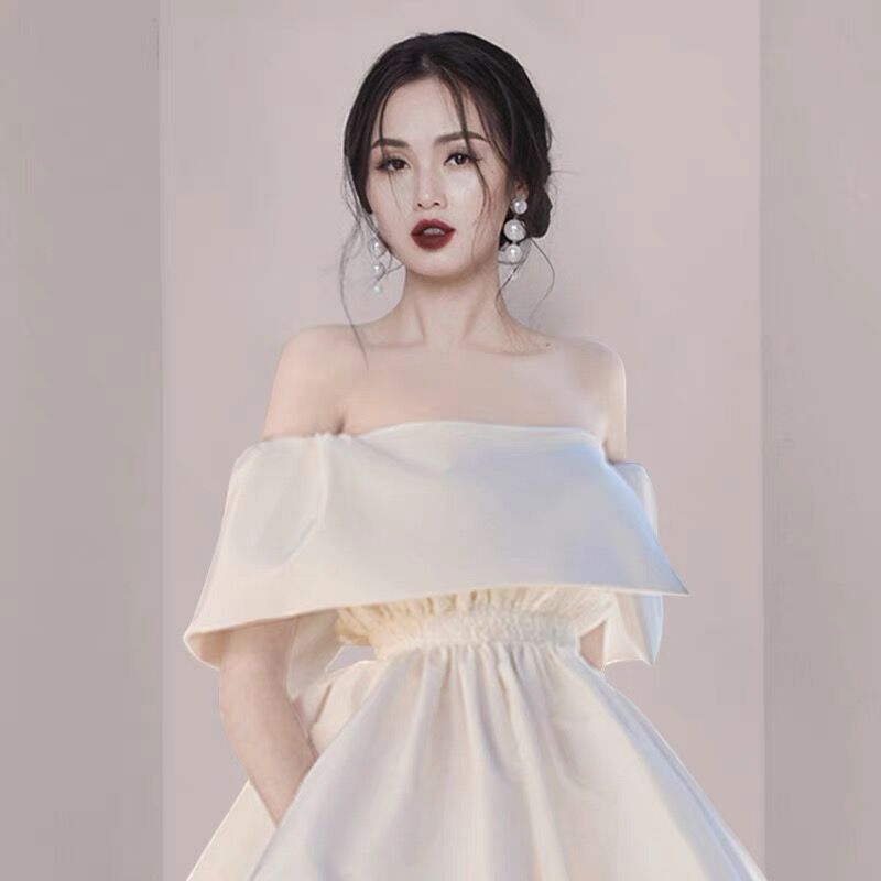 Lizakosht  Slash Neck Summer Party Dress Women High Waist Mini Dress Plus Size White Elegant Luxury Evening Zipper A-Line Office C864