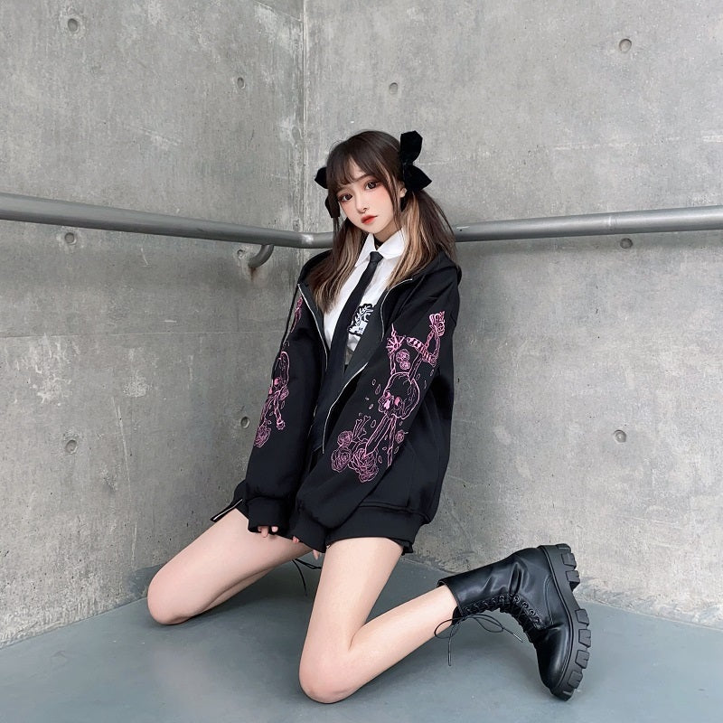 New arrival Hot Sale Autumn Winter Women Japanese Harajuku Preppy Style embroidered loose Baseball Long Sleeve Fashion Coat