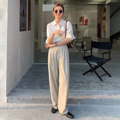 Bella Philosophy 2022 Retro Straight Wide Leg Pant Vintage Female Korean High Waist Casual Long Coffee Pant White Beige Trousers