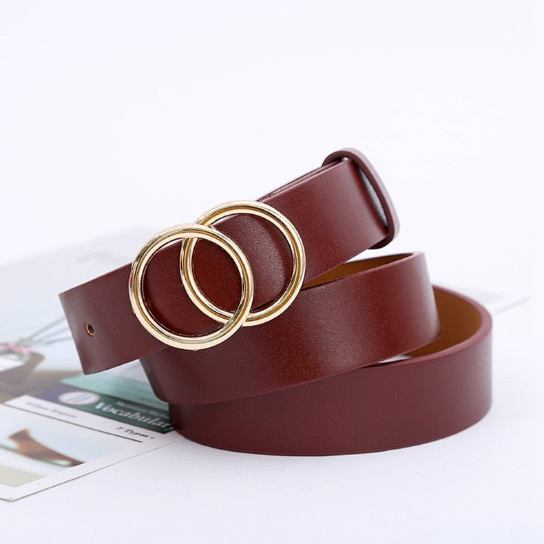 Double round buckle women's leisure belt for various occasions