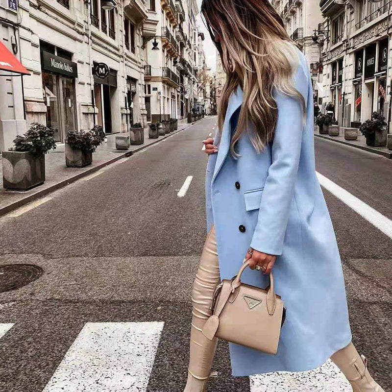 Lizakosht  Autumn Winter Women Solid Casual Long Coat Elegant Lapel OL Commuter Blazer Fashion Single Breasted Lined Pocket Slim Outerwear