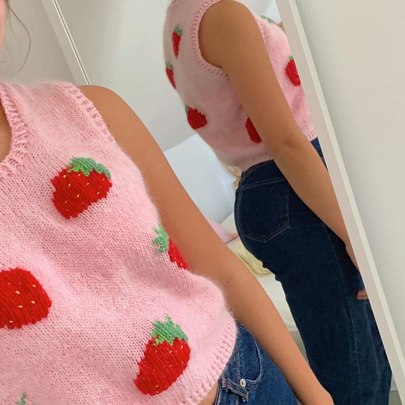 Tossy Summer Fashion Strawberry Sweater Knitted Vest For Women Y2K Korean Preppy-Style Sleeveless Top Casual Tank Top 2022 New