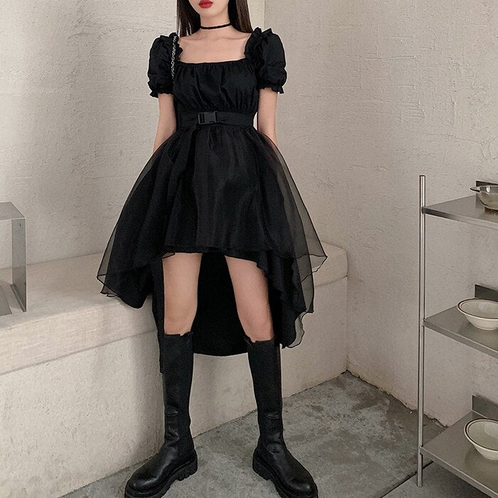 Harajuku Y2k Cyber Alt Dress E Girl Ruffle Hepburn Kawaii Ropa Fairycore Irregular Black Gothic Dresses Emo Mini Lolita Vestidos