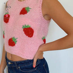 Tossy Summer Fashion Strawberry Sweater Knitted Vest For Women Y2K Korean Preppy-Style Sleeveless Top Casual Tank Top 2022 New