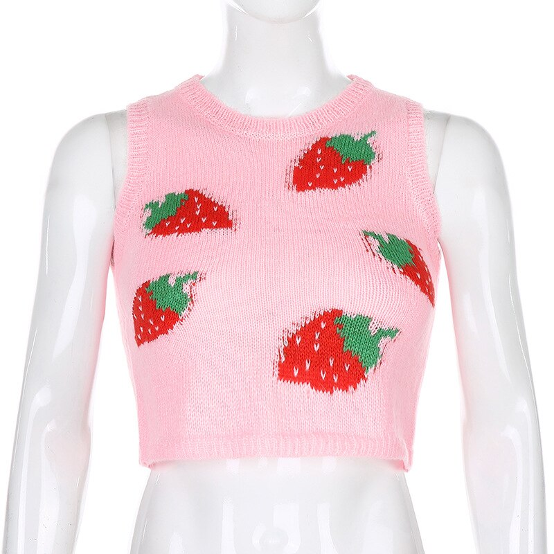 Tossy Summer Fashion Strawberry Sweater Knitted Vest For Women Y2K Korean Preppy-Style Sleeveless Top Casual Tank Top 2022 New