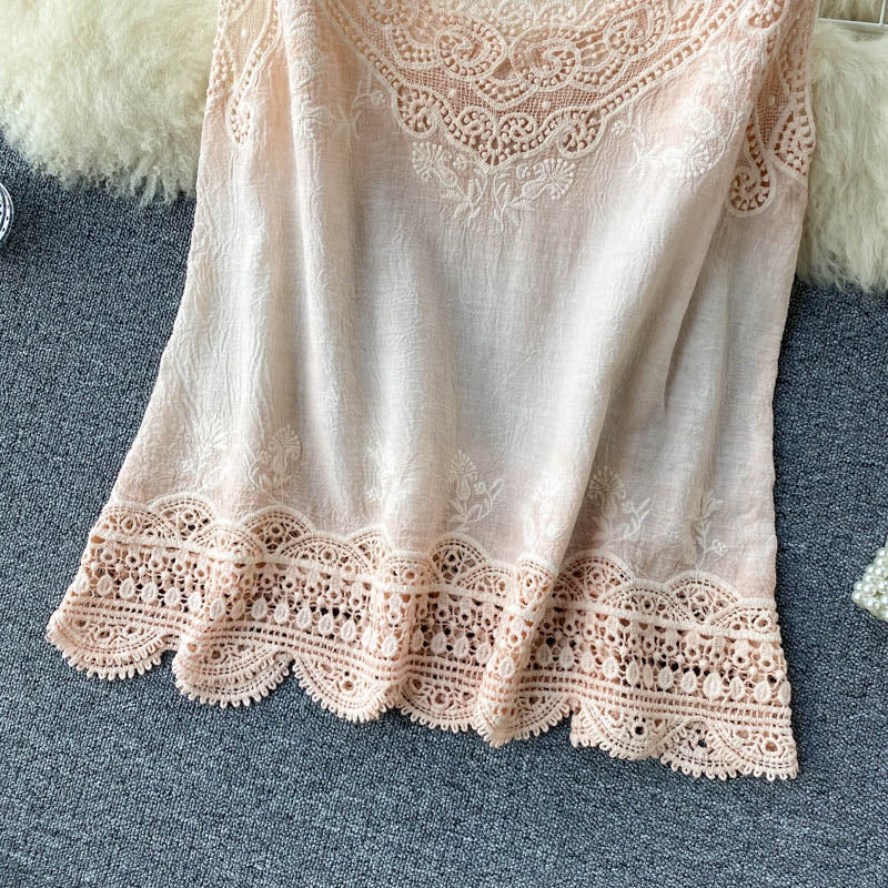 Summer New Style Retro Bohemian Embroidery Lace Square Collar Age Reduction All-match Camisole Female Sweet Blouse Women KK520