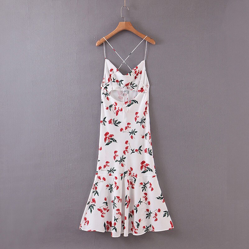 Summer Floral Dress 2022 Sexy Cutout Cut Out White Flounced Edge Off The Shoulder Backless Dress Prom Midi Strap Ladies Dresses