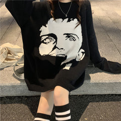 Oversied Thick Sweater Women Korean Pullover Street Casual Trend Y2k Loose Round Neck Lazy Couple Casual Printed Sweater Winter