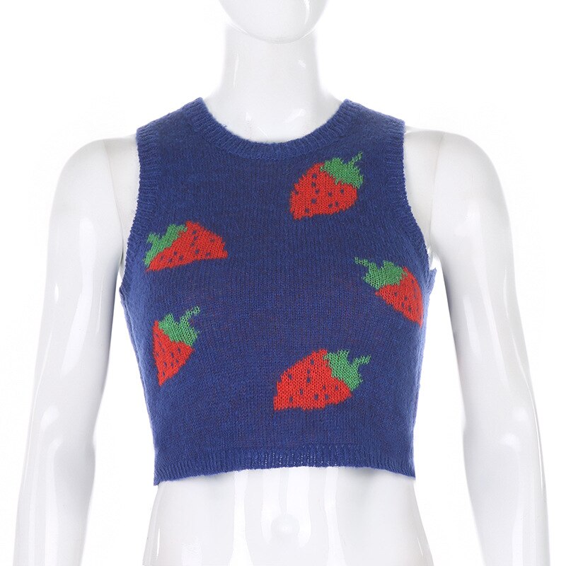 Tossy Summer Fashion Strawberry Sweater Knitted Vest For Women Y2K Korean Preppy-Style Sleeveless Top Casual Tank Top 2022 New