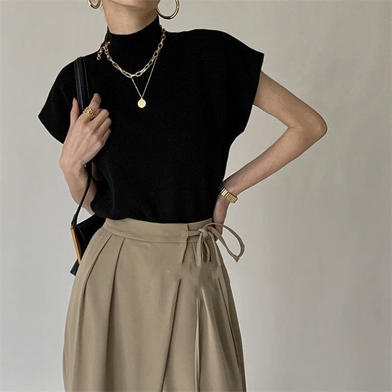 Black Casual Elegant Shirts Female Summer 2022 Knit High Street Y2k Tops Women Slim Office Lady Korean Fashion Designer Clothing