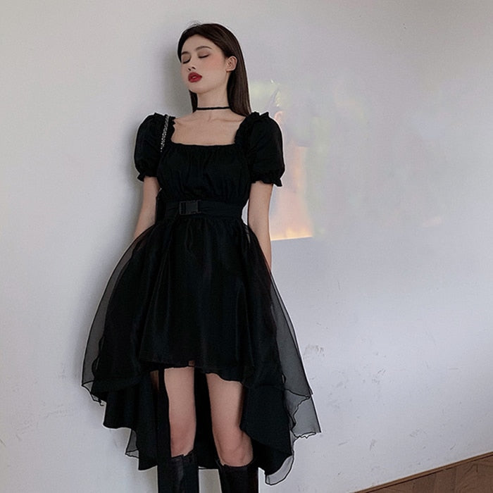 Harajuku Y2k Cyber Alt Dress E Girl Ruffle Hepburn Kawaii Ropa Fairycore Irregular Black Gothic Dresses Emo Mini Lolita Vestidos