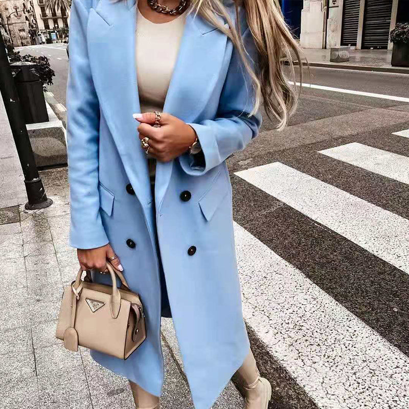 Lizakosht  Autumn Winter Women Solid Casual Long Coat Elegant Lapel OL Commuter Blazer Fashion Single Breasted Lined Pocket Slim Outerwear