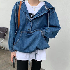 Autumn Spring Women Denim Cropped Jacket Female Pockets Jean Jackets Ladies 2022 New Fashion Button Casual Solid Coats