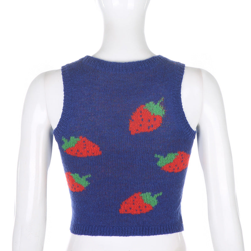 Tossy Summer Fashion Strawberry Sweater Knitted Vest For Women Y2K Korean Preppy-Style Sleeveless Top Casual Tank Top 2022 New