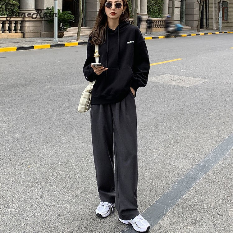 Bella Philosophy 2022 Retro Straight Wide Leg Pant Vintage Female Korean High Waist Casual Long Coffee Pant White Beige Trousers