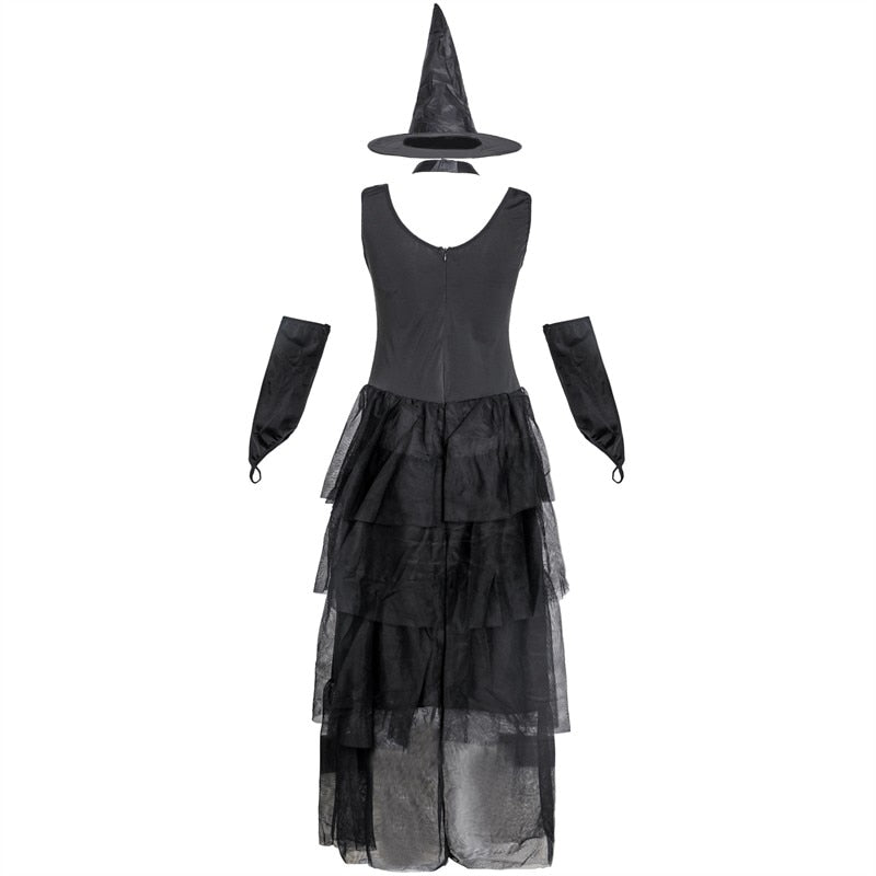 Lizakosht Adult Halloween Witch Sexy Sleeveless Costumes Black for Women Fantasy Witch Role Cosplay Carnival Party Dress Performance Skirt