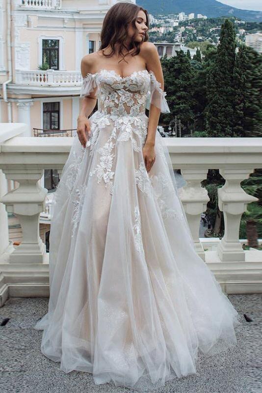 Rose Moda Off Shoulder Lace Boho Wedding Dress Custom Make Gilltering Lace Wedding Dresses