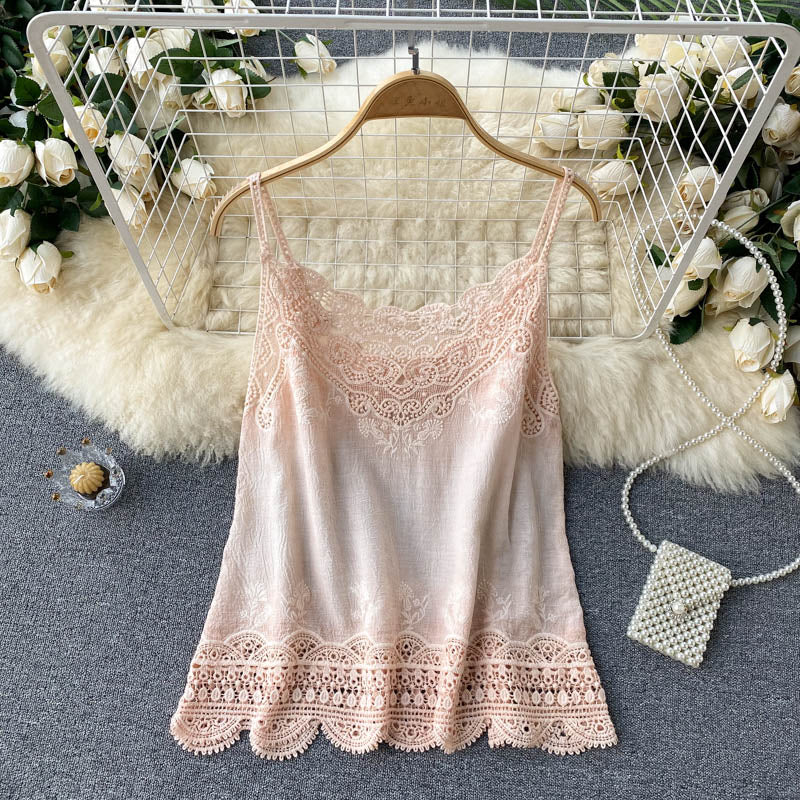 Summer New Style Retro Bohemian Embroidery Lace Square Collar Age Reduction All-match Camisole Female Sweet Blouse Women KK520