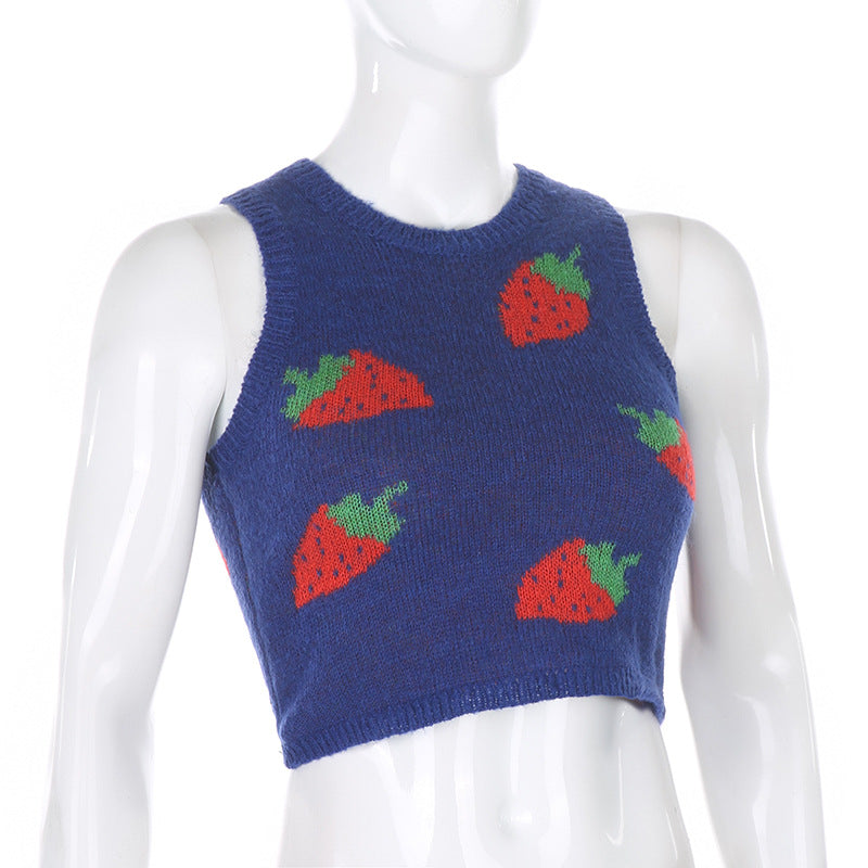 Tossy Summer Fashion Strawberry Sweater Knitted Vest For Women Y2K Korean Preppy-Style Sleeveless Top Casual Tank Top 2022 New