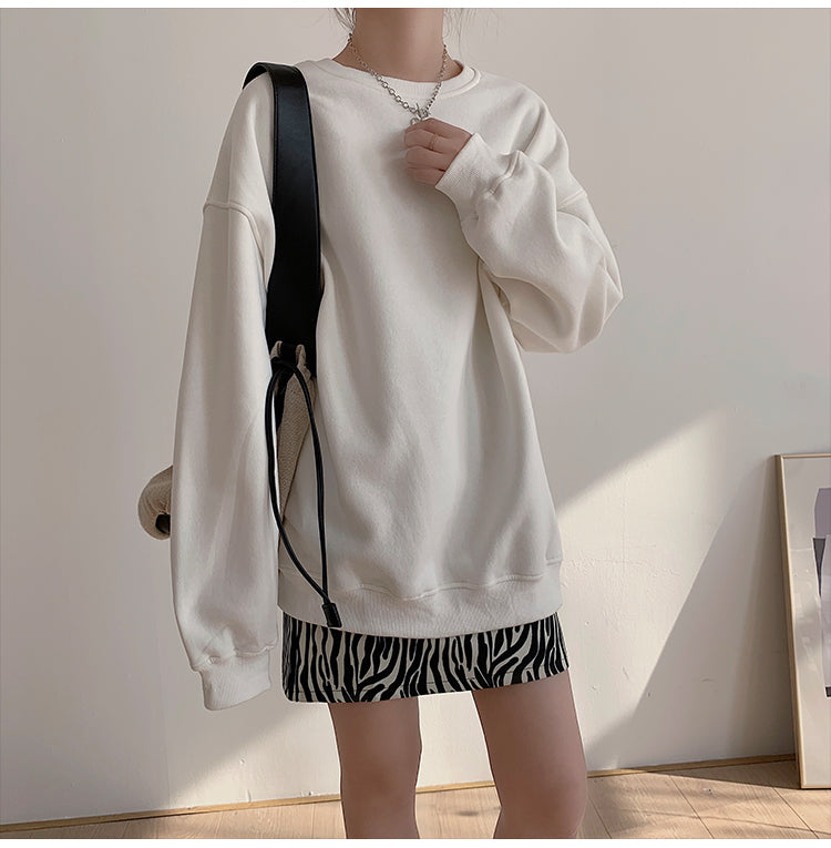 Spring Fleece Thick Sweatshirt Vintage Solid Warm O Neck Pullover Grey Brown Lady New All-match Hooded Autumn Women Coat