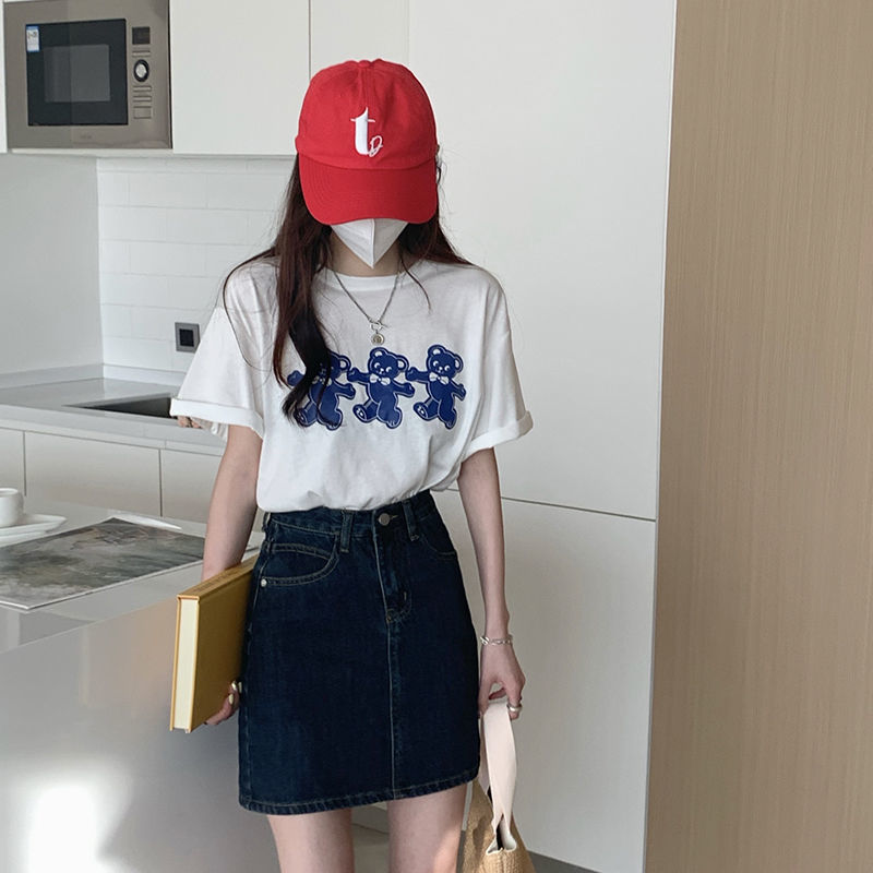 HOUZHOU Vintage Denim Skirt Women High Waisted A-line Mini Skirts Summer Korean Fashion Harajuku Streetwear School Girl Casual