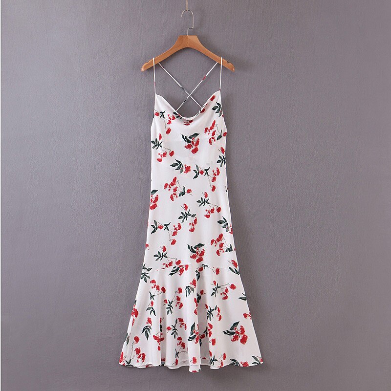 Summer Floral Dress 2022 Sexy Cutout Cut Out White Flounced Edge Off The Shoulder Backless Dress Prom Midi Strap Ladies Dresses