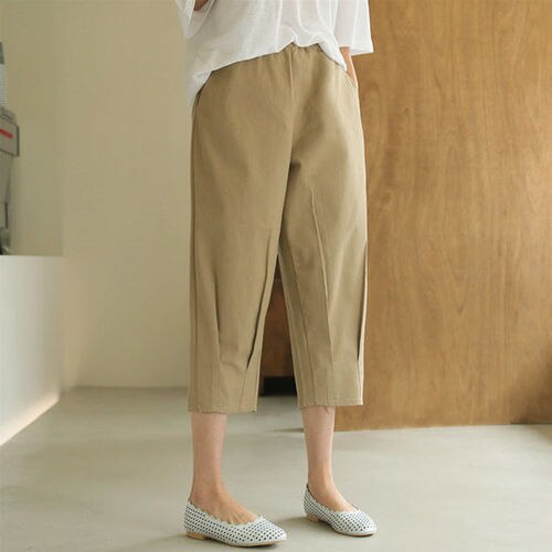 Cotton Linen Pants Women's Summer Loose Solid Harem Pants Female High Waist Large Size Casual Khaki Calf-Length Pants  Women