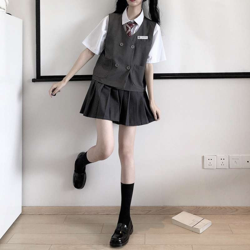 Lizakosht  Summer Suit Kawaii Women Student Japanese College Style White Shirt + Vest Vest + Pleated Skirt Three-Piece Trend Free Tie