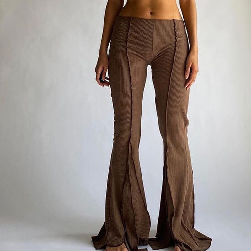 New Y2K Low Waist Flare Pants Women Drawstring Ruched uffed sexy Long Trousers Elastic Casual Streetwear Fashion Bandage Bottom