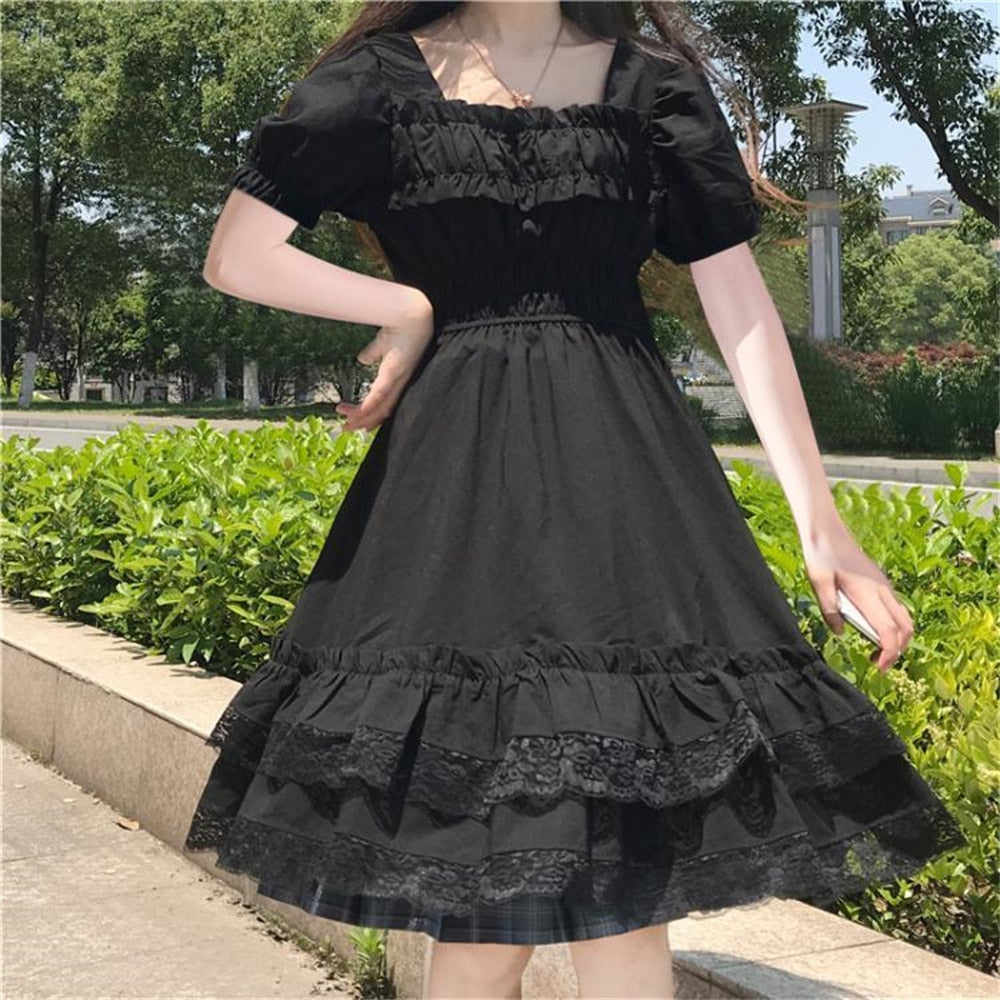 Gothic Lolita Alt Mini Dress Black Kawaii Princess Vestidos E Girl Ropa Fairycore Cute Lace Ruffles Sundress Party Dresses