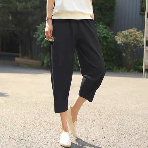 Cotton Linen Pants Women's Summer Loose Solid Harem Pants Female High Waist Large Size Casual Khaki Calf-Length Pants  Women