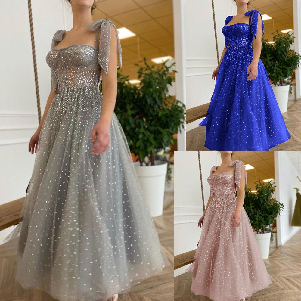 Autumn Fashion Promdress New Arrival Sequins Celebrity Dresses Ladies Spaghetti Strap Ball Gown Prom Party Vestidos Evening Robes