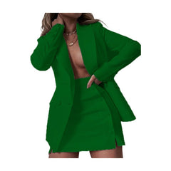 Lizakosht Solid Color Suit Blazer Small Suit Jacket Short Skirt Two Piece Set Ladies Retro Jacket Suit Chic Top Casual Mini Skirt