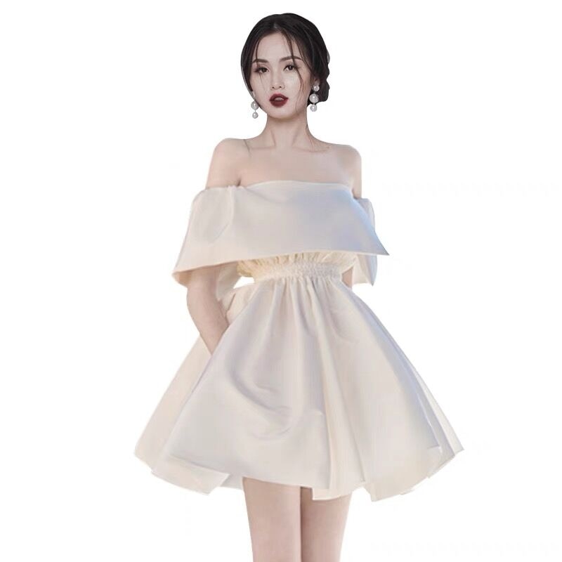 Lizakosht  Slash Neck Summer Party Dress Women High Waist Mini Dress Plus Size White Elegant Luxury Evening Zipper A-Line Office C864