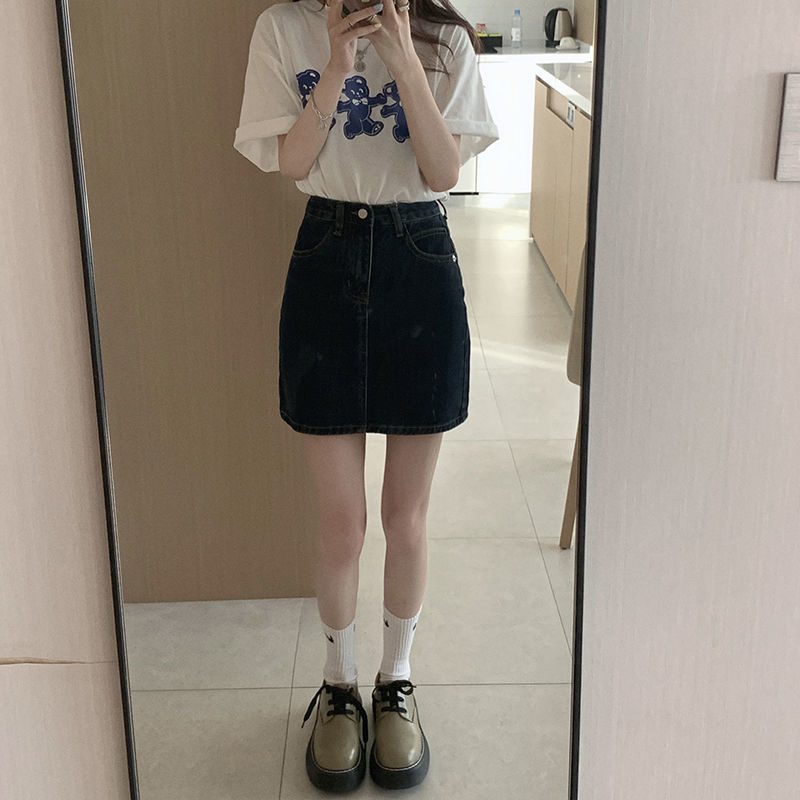 HOUZHOU Vintage Denim Skirt Women High Waisted A-line Mini Skirts Summer Korean Fashion Harajuku Streetwear School Girl Casual